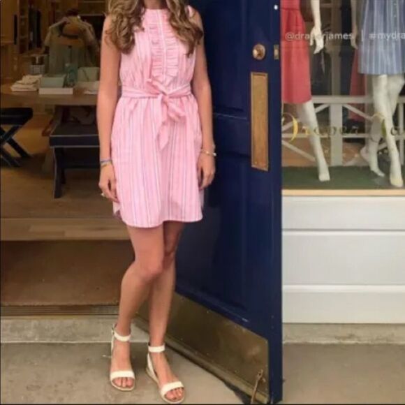 DRAPER JAMES | Ruffle Striped Belted Pink Dress Women’s Size X-Small - Picture 12 of 13